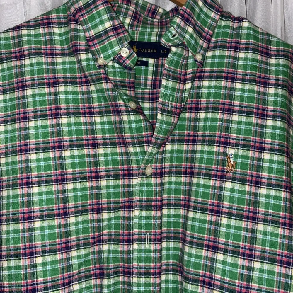 Polo Ralph Lauren Oxford Shirt Men's Blake Check Short Sleeve Button Down Size L